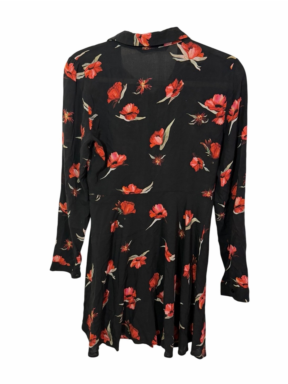 Zara Black Long-Sleeve Shirt Dress with Red Floral Print - Picture 2 of 8